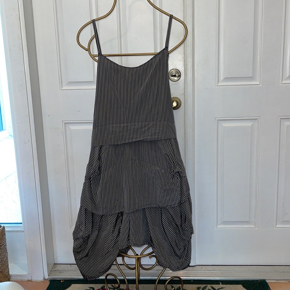 Krista Larson black and grey striped silk tornado taffeta dress